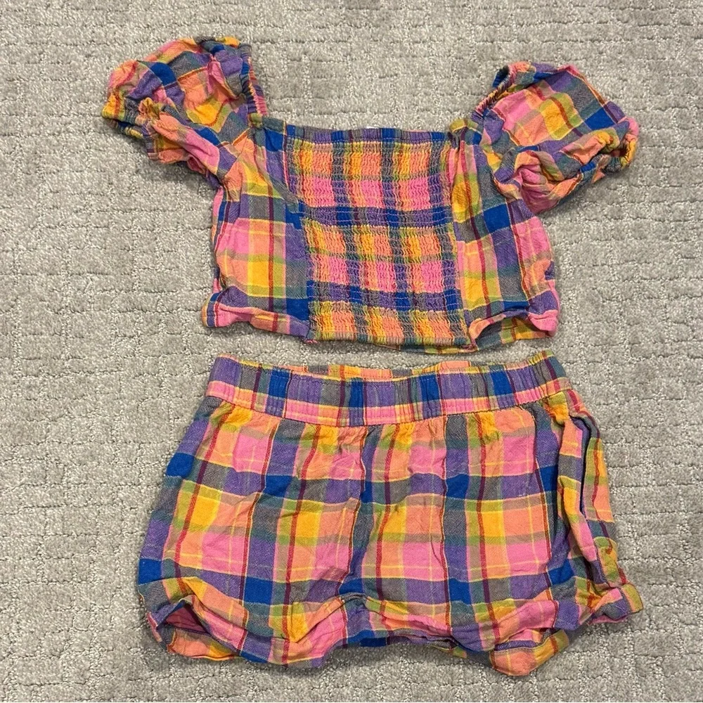 Old Navy Kids Plaid Matching Top & Skirt - Pink, Yellow, Blue - Picture 2 of 2